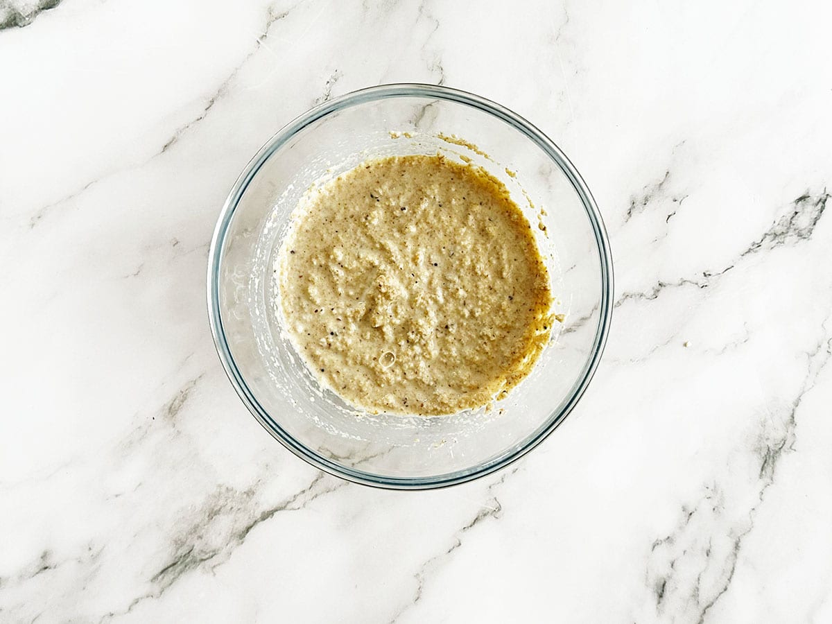 Breadcrumb mixture stirred until smooth and fully combined