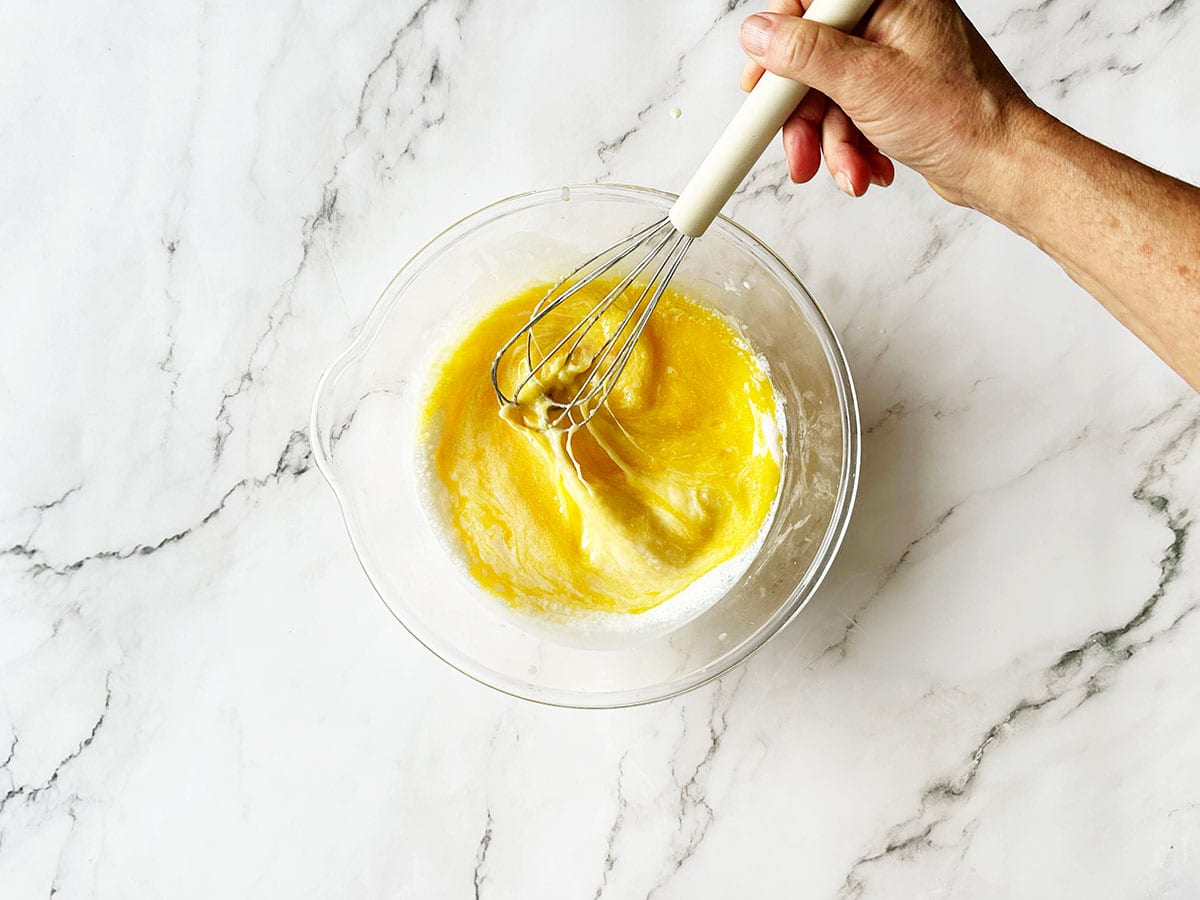 Wet ingredients whisked for South African health rusk recipe