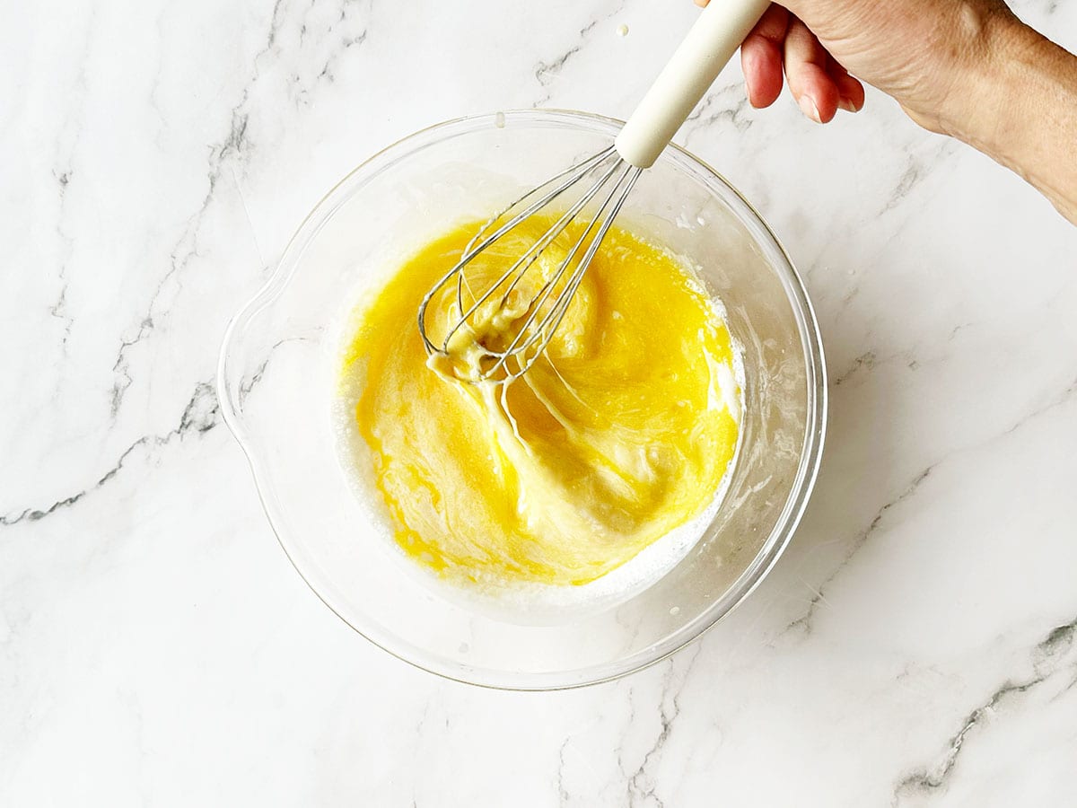 Buttermilk, melted butter and eggs whisked together in a jug
